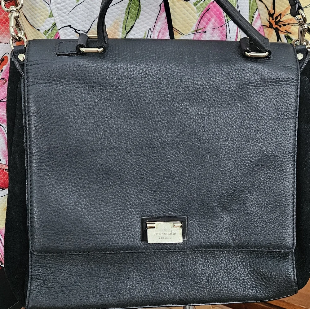Kate Spade Black Leather And Suede Handbag Crossbody Satchel Tote